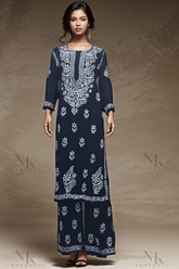 Noorkasni Rayon Kurti Palazzo set with Hand embroidered work - NoorKasni Collections
