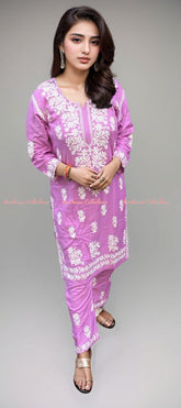 Noorkasni Collections_CottonRayon_Lavender_Chikankari_Kurti