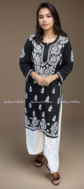 Noorkasni Collections_Rayon_Black_Chikankari_Kurti