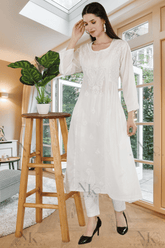 Meera in Cotton A Line Chikankari Kurti - NoorKasni Collections