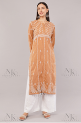 Exclusive Cotton Kurti with White Single thread chikankari work, Long Sleeves, Traditional Indian Style