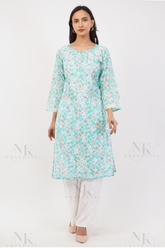 Noorkasni printed cotton mulmul chikankari kurti - NoorKasni Collections