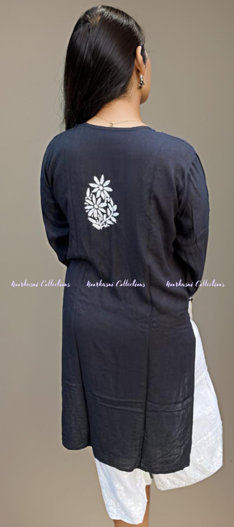 Noorkasni Collections_CottonRayon_Black_Chikankari_Kurti