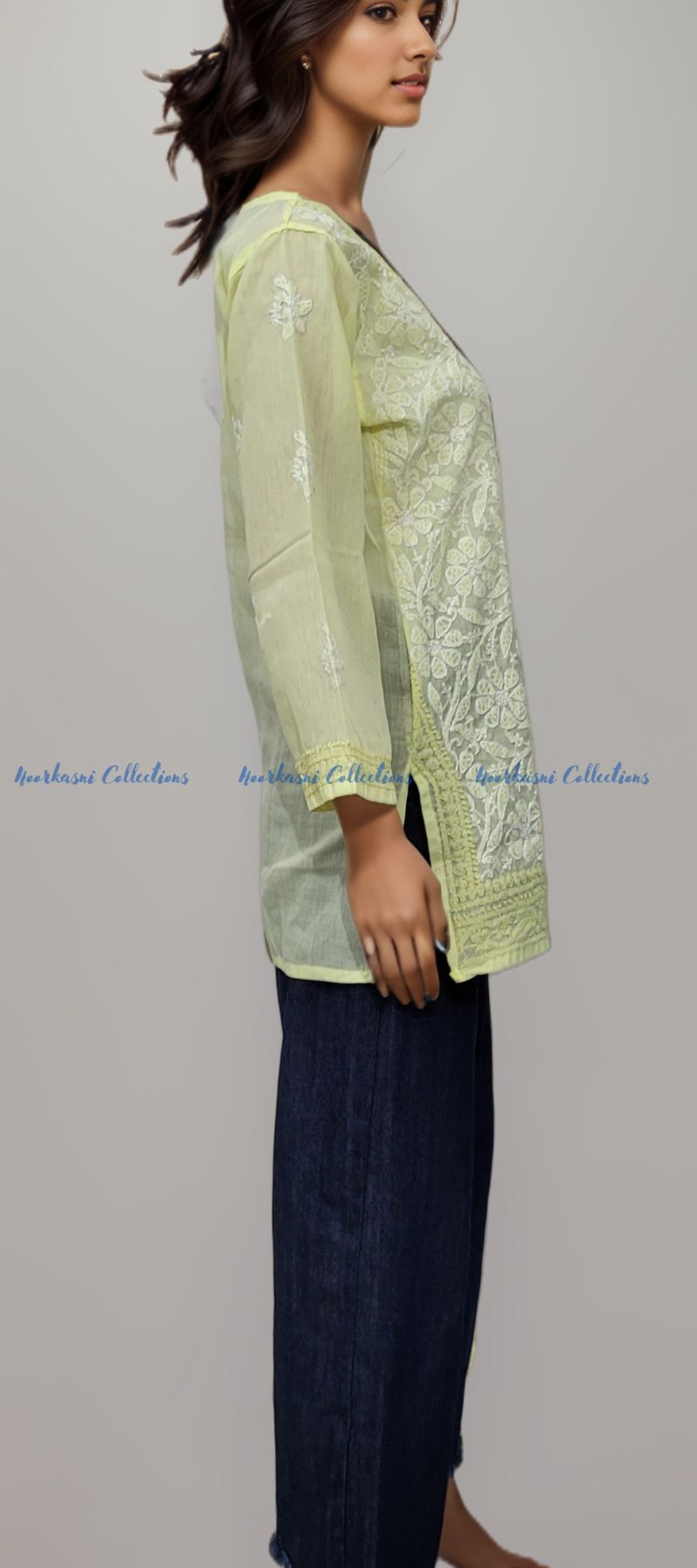 Chikankari Embroidered Kurti, Short Length, Front Panel Jaal Work