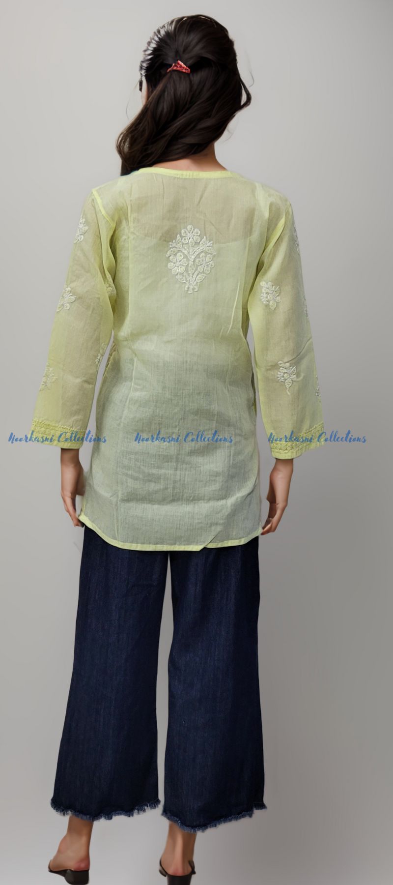 Chikankari Embroidered Kurti, Short Length, Front Panel Jaal Work