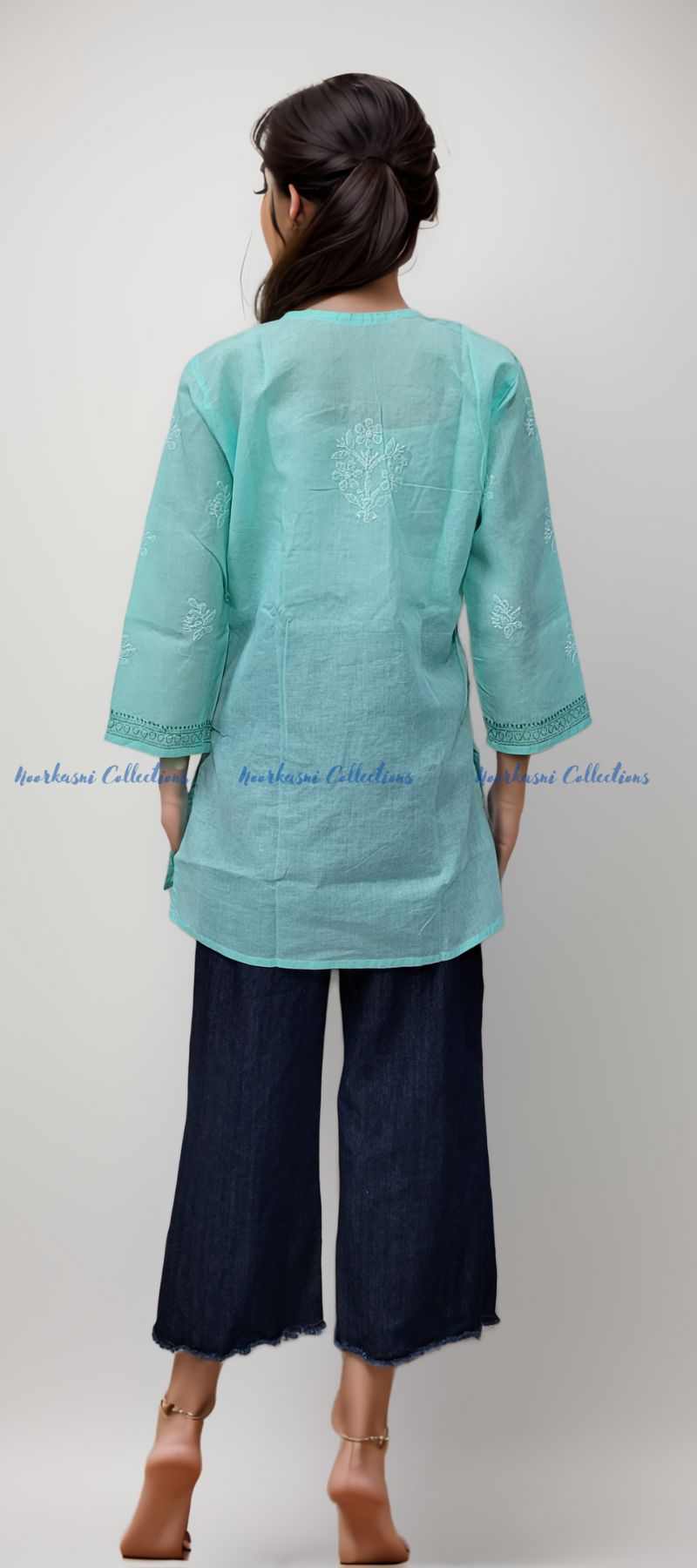 Chikankari Embroidered Kurti, Short Length, Front Panel Jaal Work