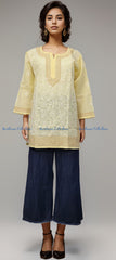 Chikankari Embroidered Kurti, Short Length, Front Panel Jaal Work