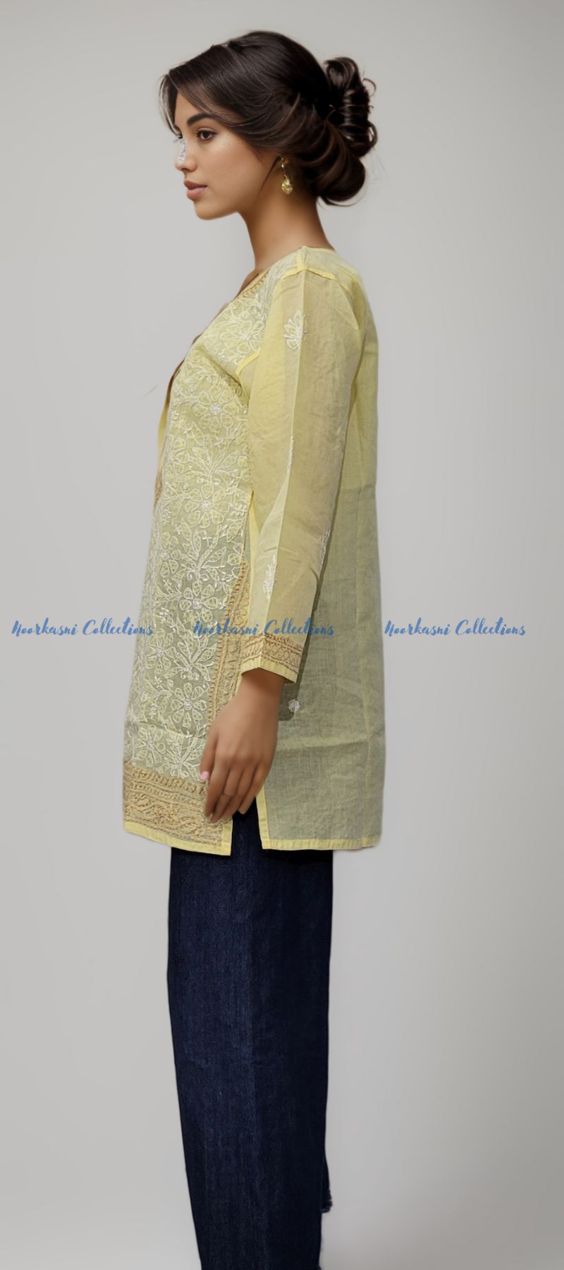 Chikankari Embroidered Kurti, Short Length, Front Panel Jaal Work