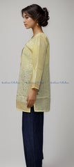 Chikankari Embroidered Kurti, Short Length, Front Panel Jaal Work