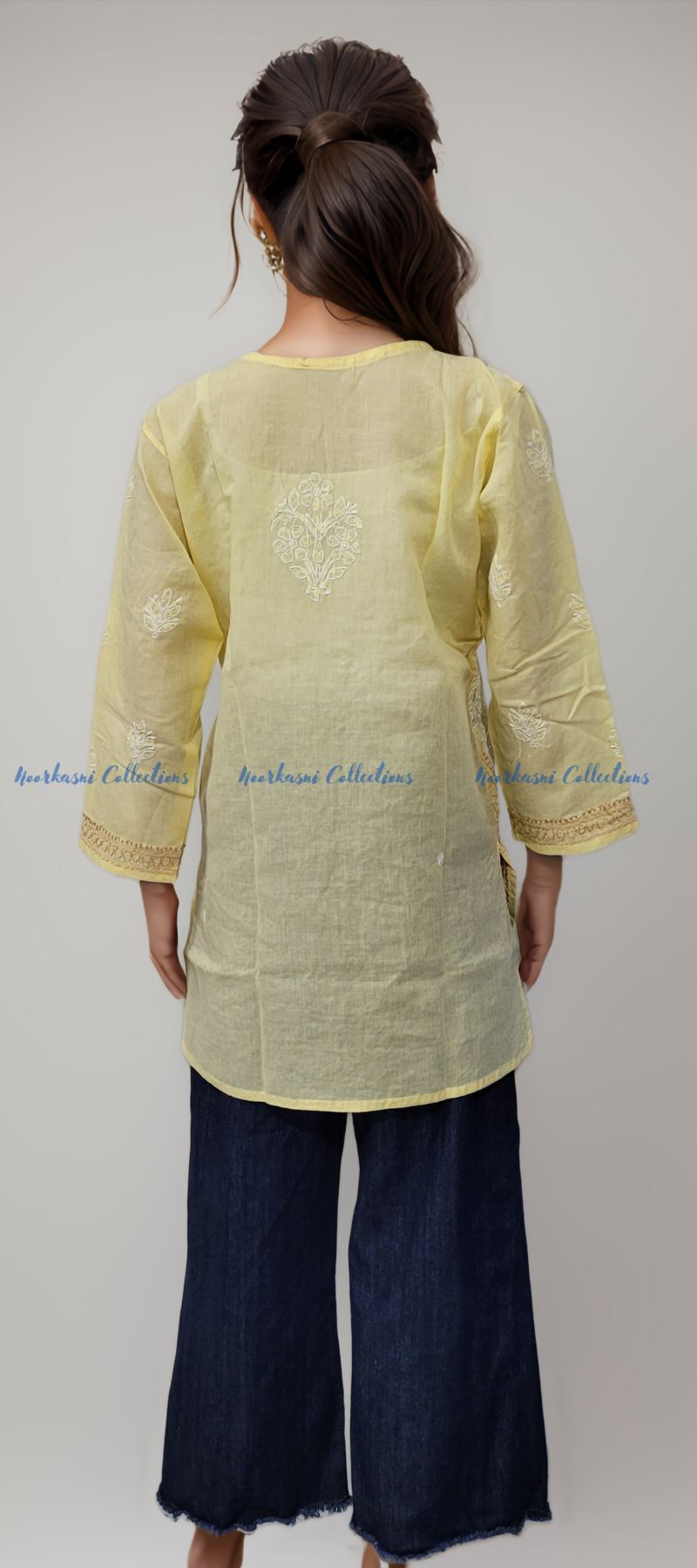 Chikankari Embroidered Kurti, Short Length, Front Panel Jaal Work