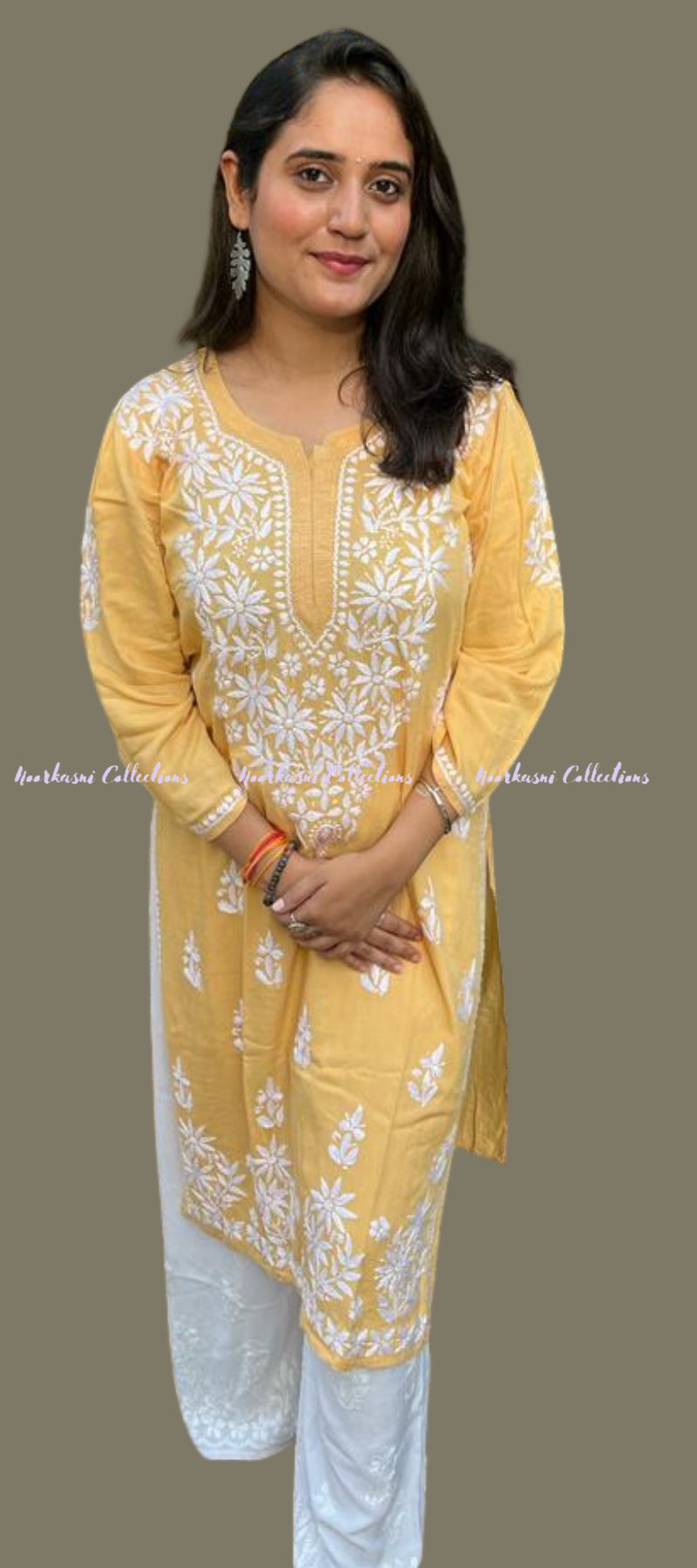 Noorkasni Collections_CottonRayon_Biege_Chikankari_Kurti