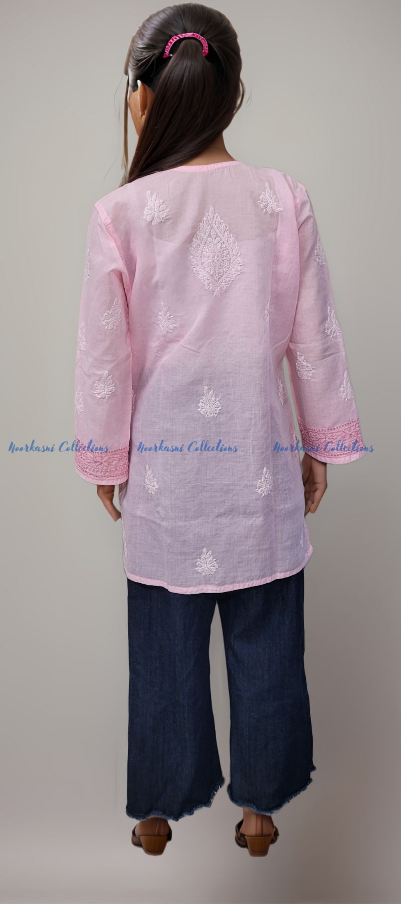 Chikankari Embroidered Kurti, Short Length, Front Panel Jaal Work