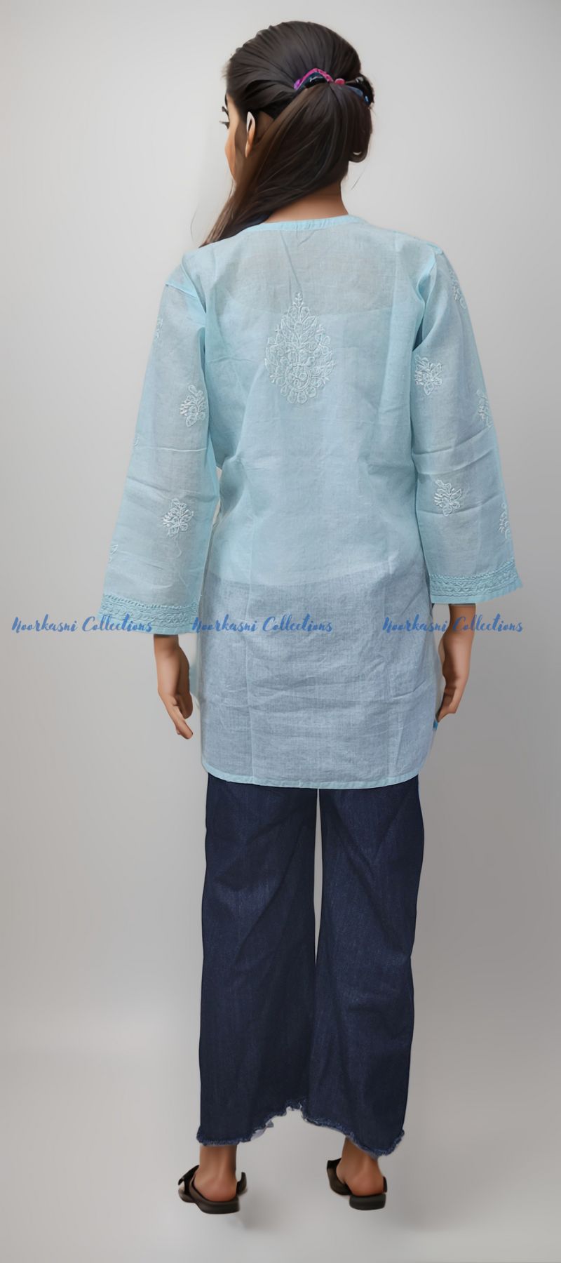 Chikankari Embroidered Kurti, Short Length, Front Panel Jaal Work