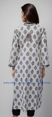 Chikankari Kurti with Embroidery Detail on Printed Cotton