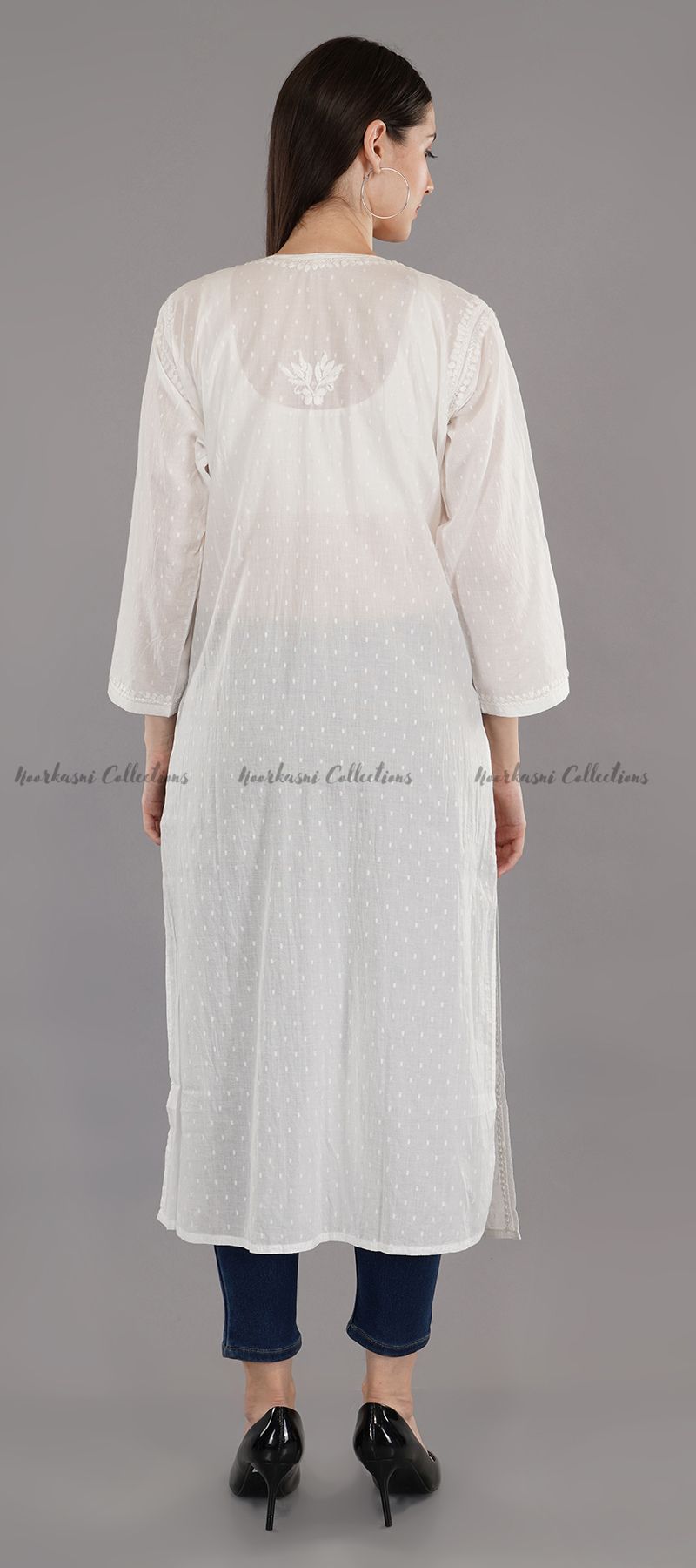 Meera in Nyra Cut white Chikankari Kurti