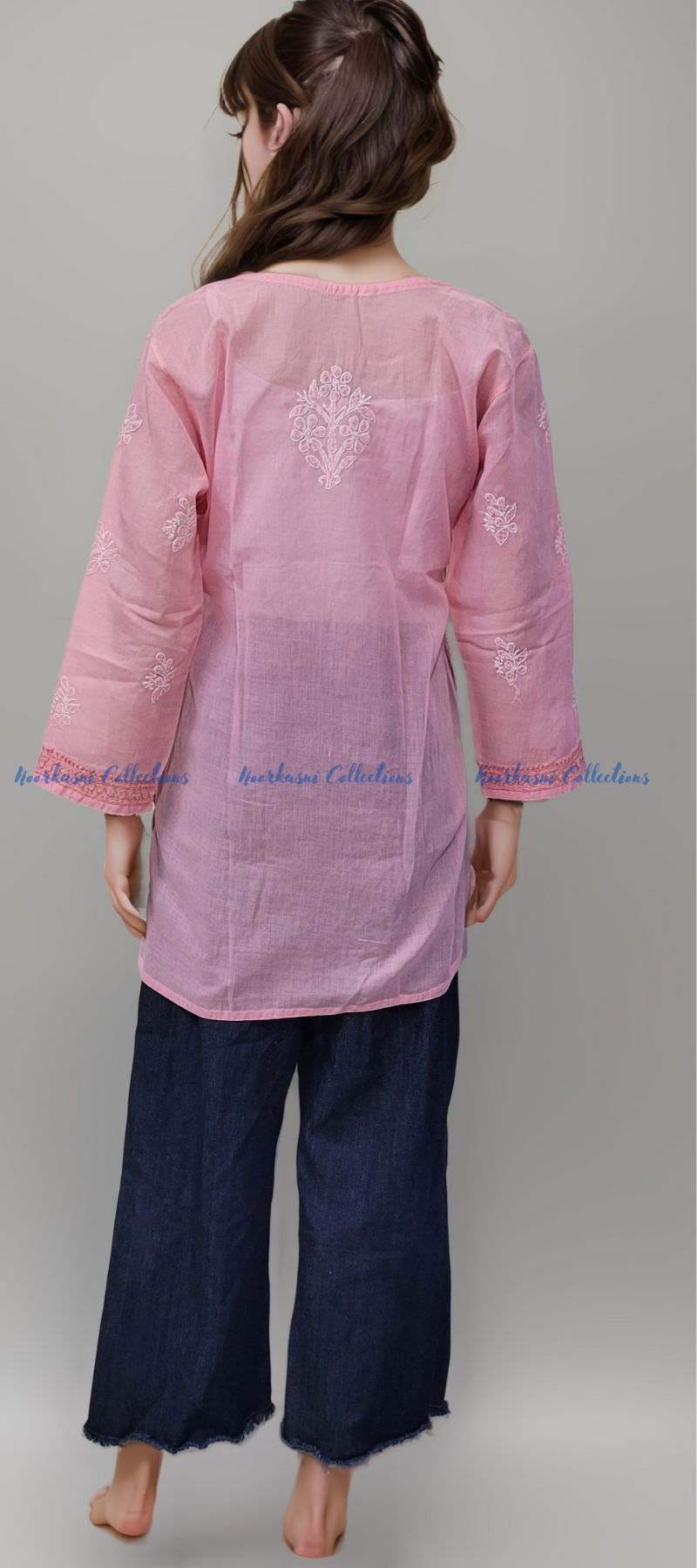 Chikankari Embroidered Kurti, Short Length, Front Panel Jaal Work