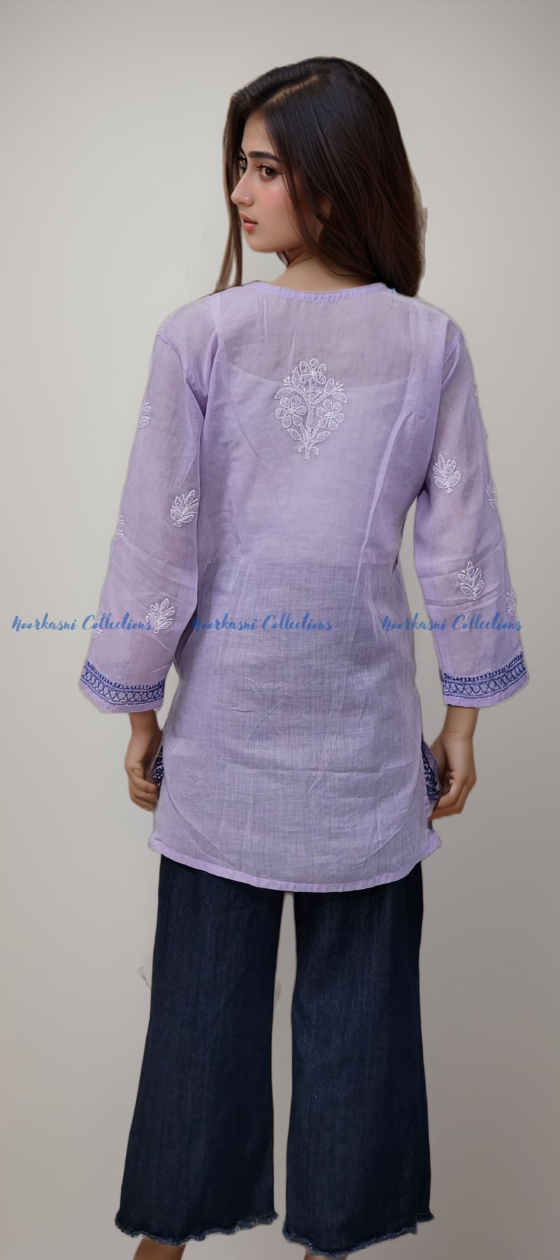 Chikankari Embroidered Kurti, Short Length, Front Panel Jaal Work