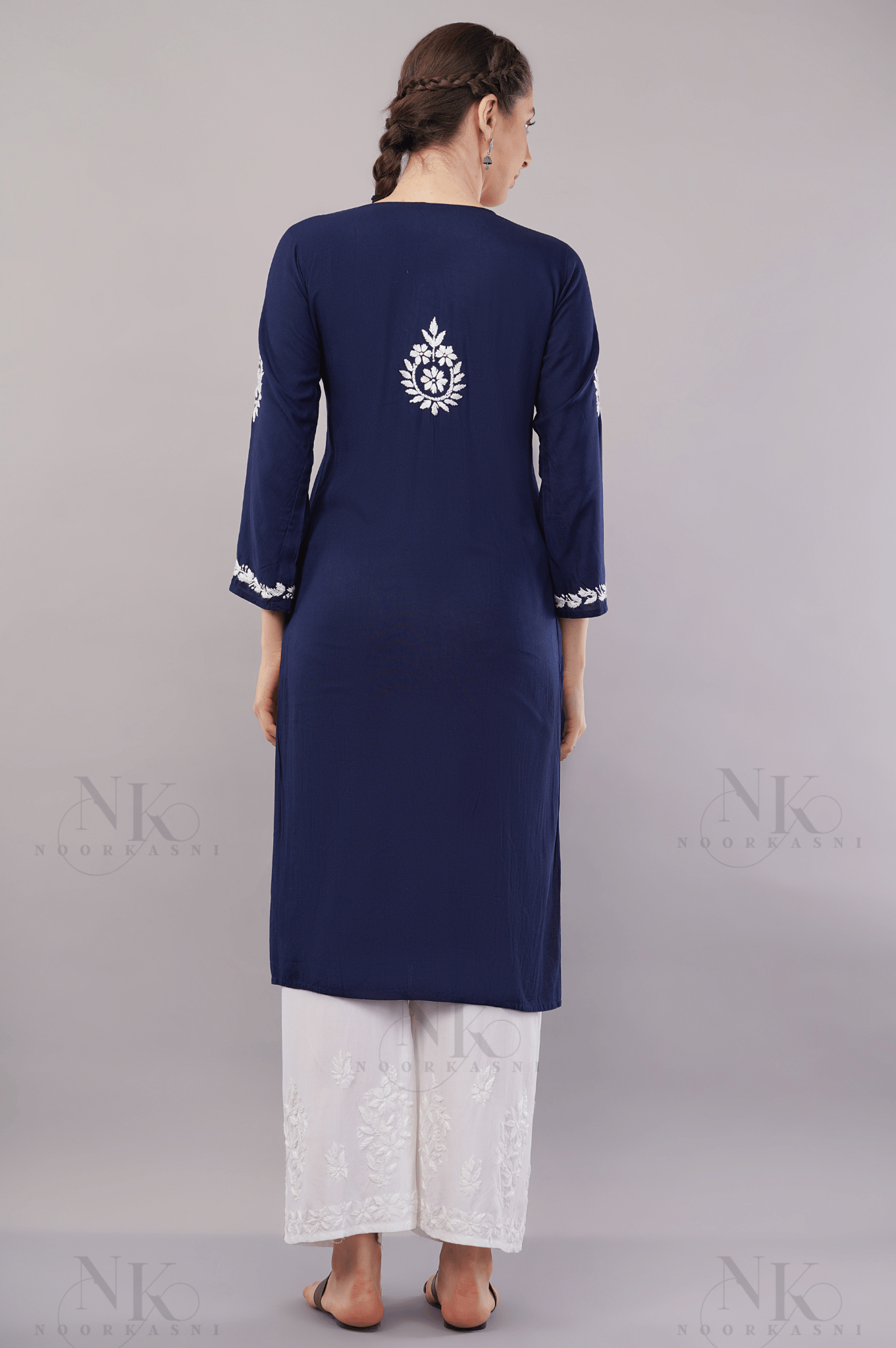 NoorKasni Hand Embroidered Rayon Lucknowi Chikankari Straight Kurta - NoorKasni Collections