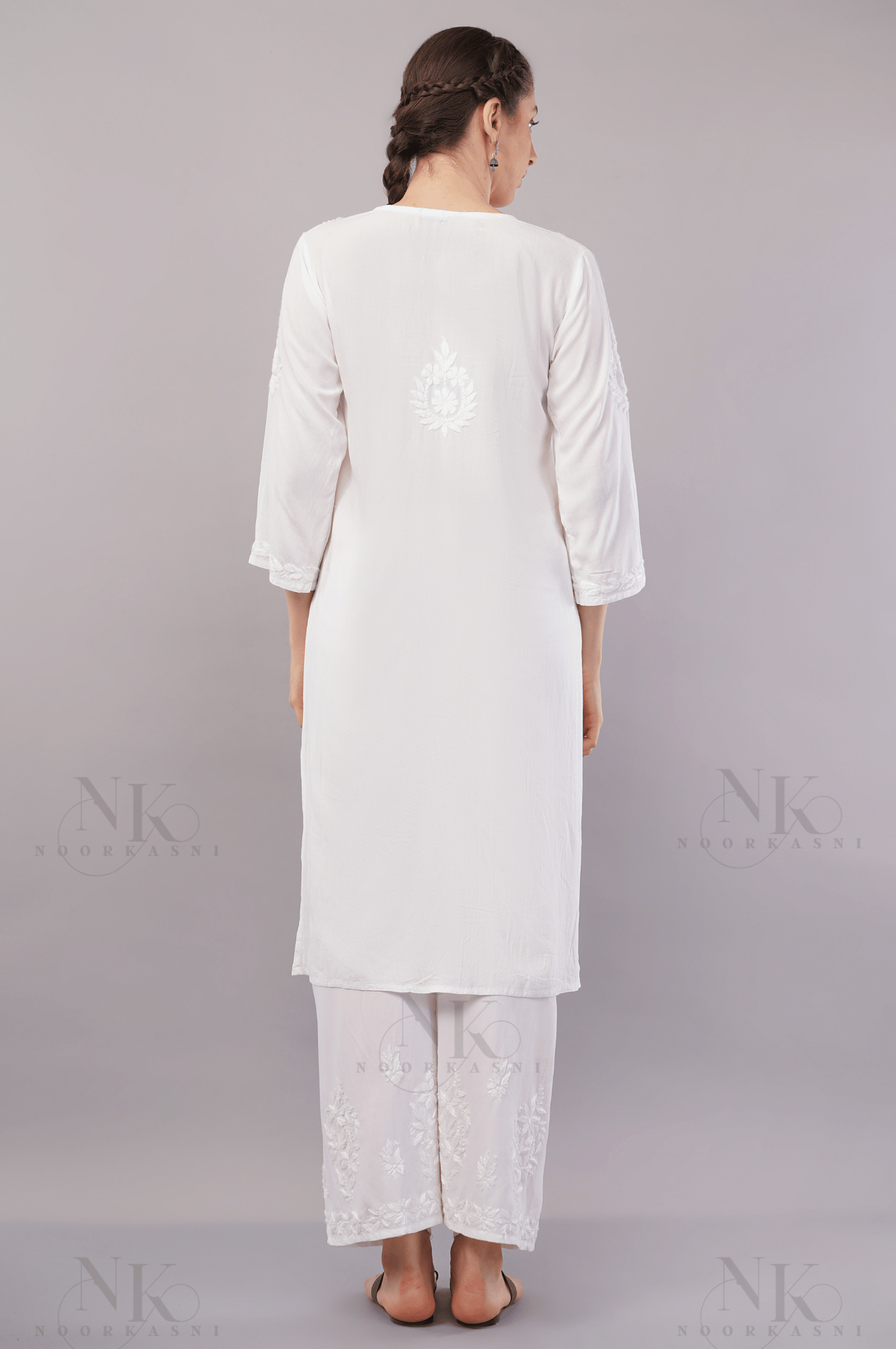 NoorKasni Hand Embroidered Rayon Lucknowi Chikankari Straight Kurta - NoorKasni Collections