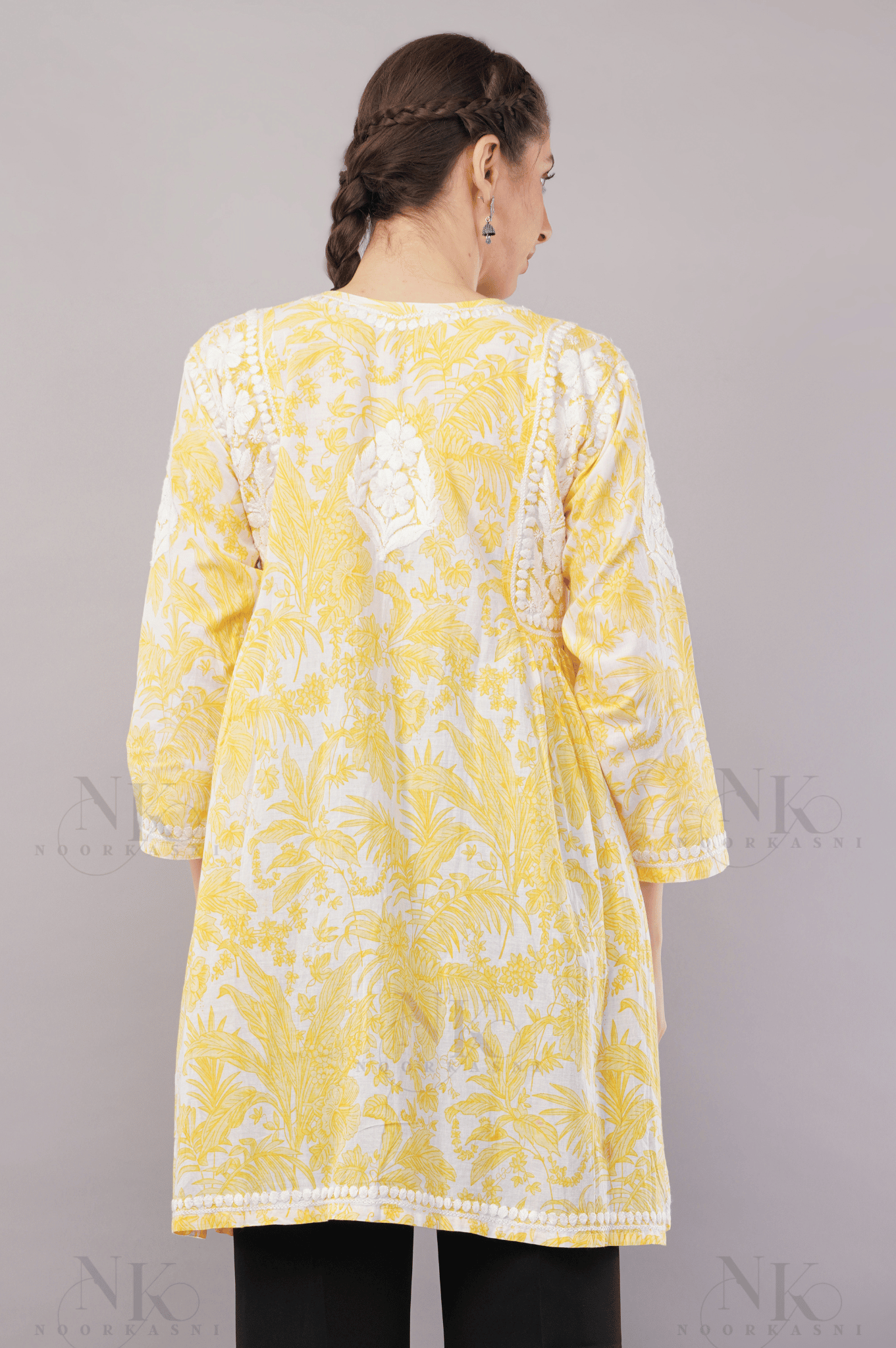 Noorkasni Hand Embroidered Frock style short pure cotton Kurti - NoorKasni Collections