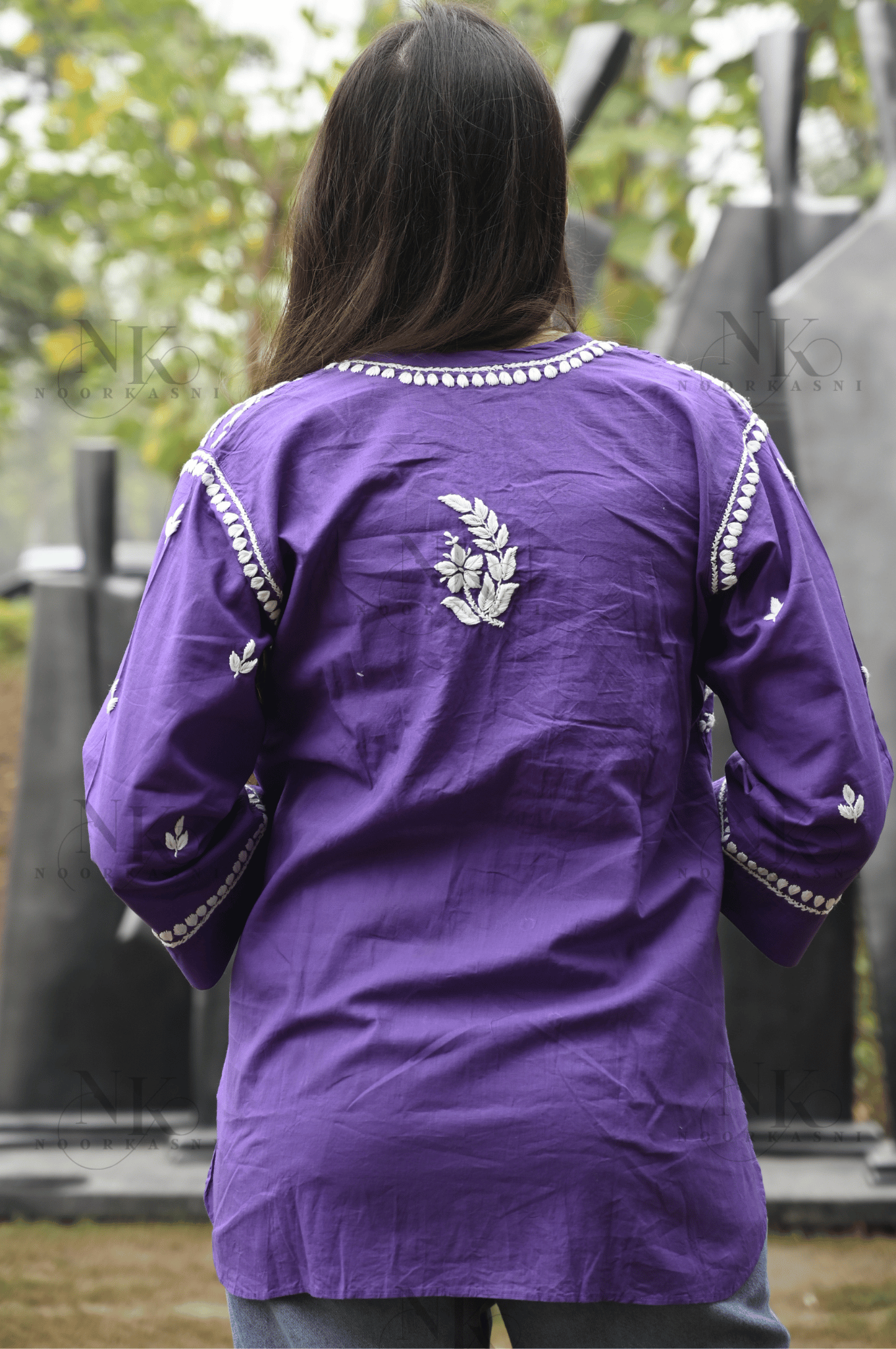 Noorkasni Hand Embroidered Blue pure cotton Shirt - NoorKasni Collections