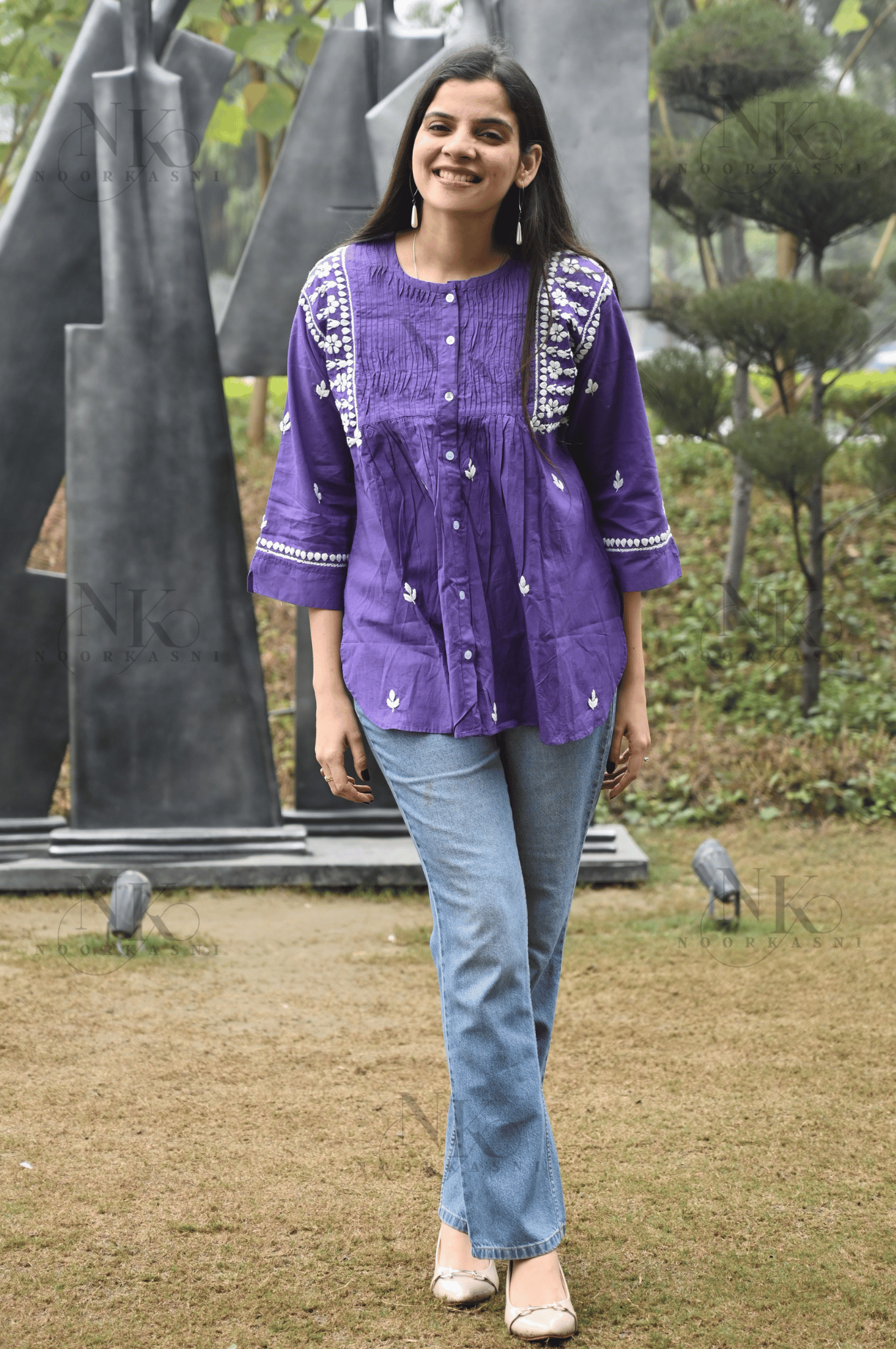 Noorkasni Hand Embroidered Blue pure cotton Shirt - NoorKasni Collections