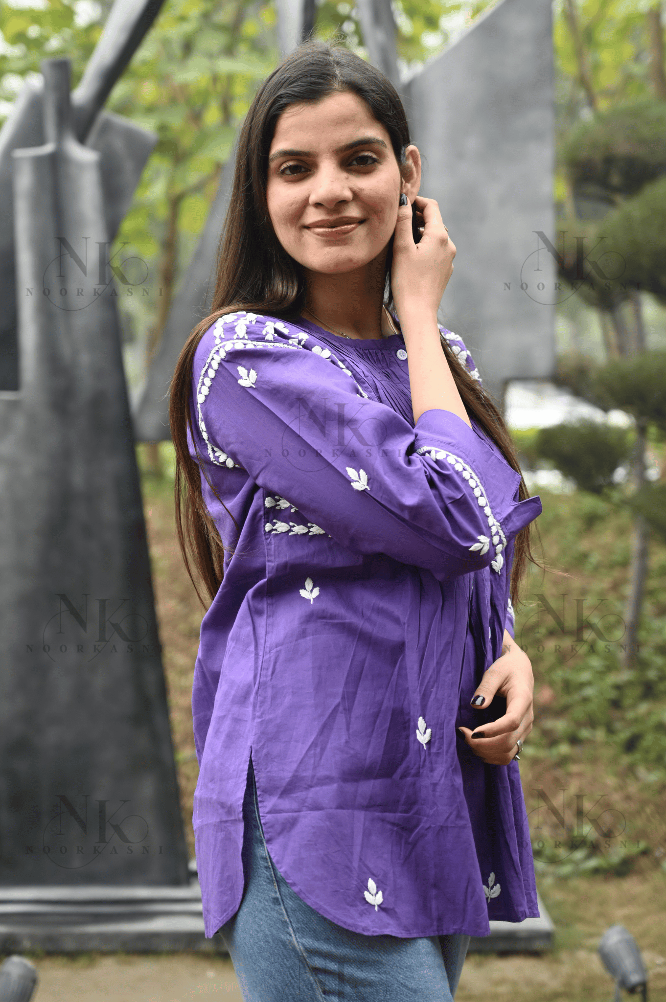 Noorkasni Hand Embroidered Blue pure cotton Shirt - NoorKasni Collections