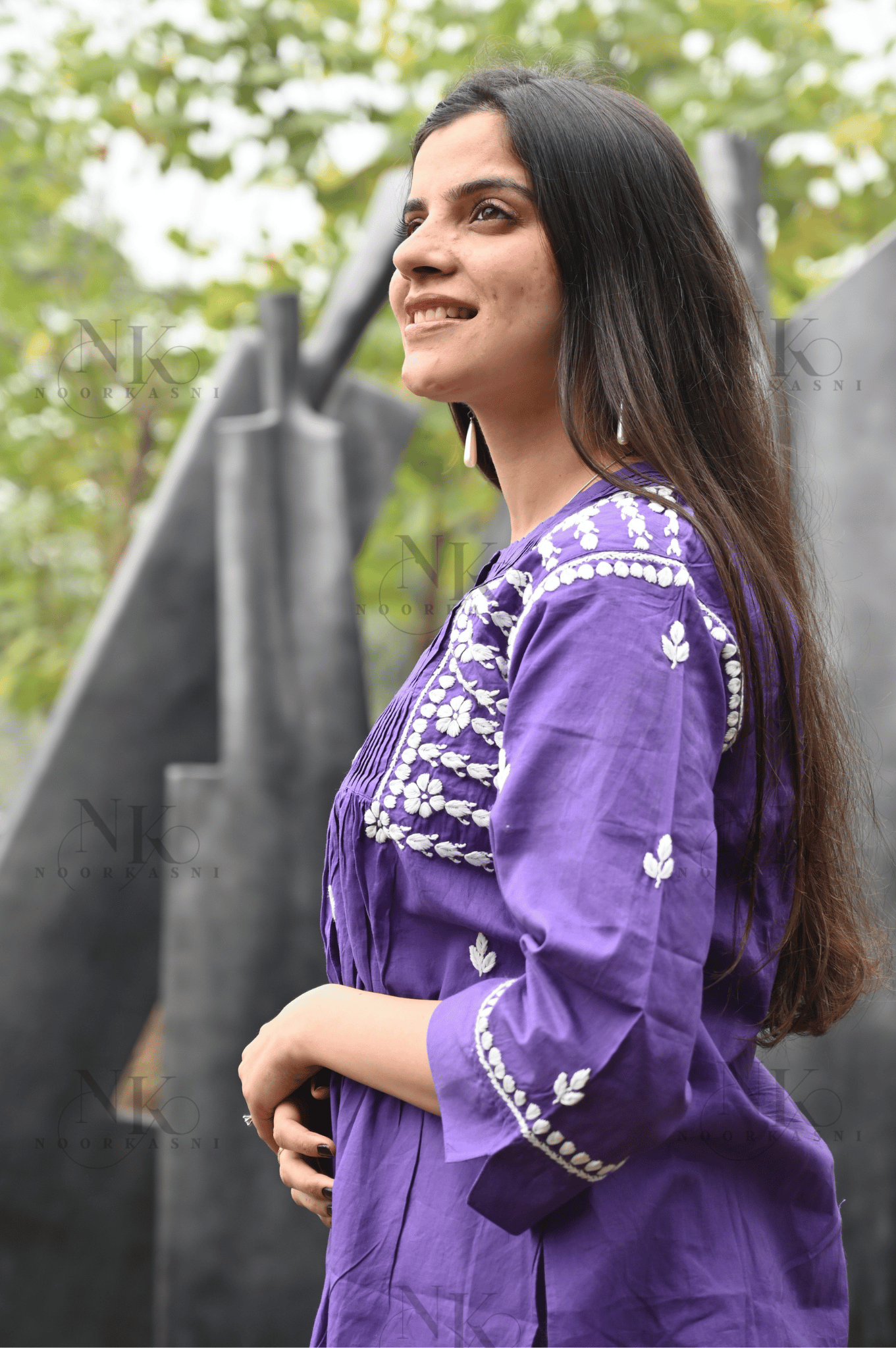 Noorkasni Hand Embroidered Blue pure cotton Shirt - NoorKasni Collections