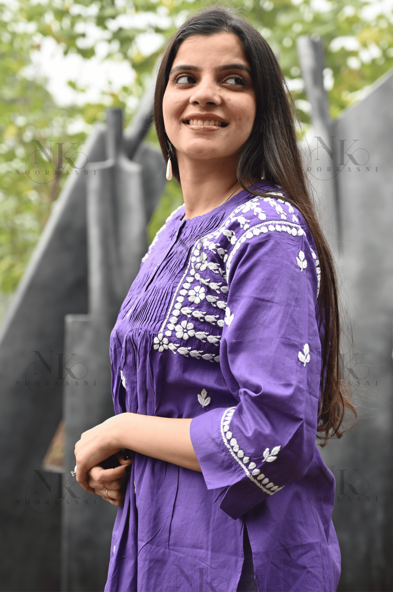 Noorkasni Hand Embroidered Blue pure cotton Shirt - NoorKasni Collections