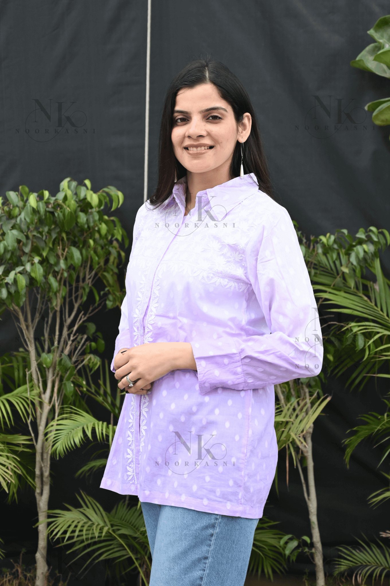 Noorkasni Dobby Cotton Shirt with Ombre pattern with Hand Embroidery - NoorKasni Collections