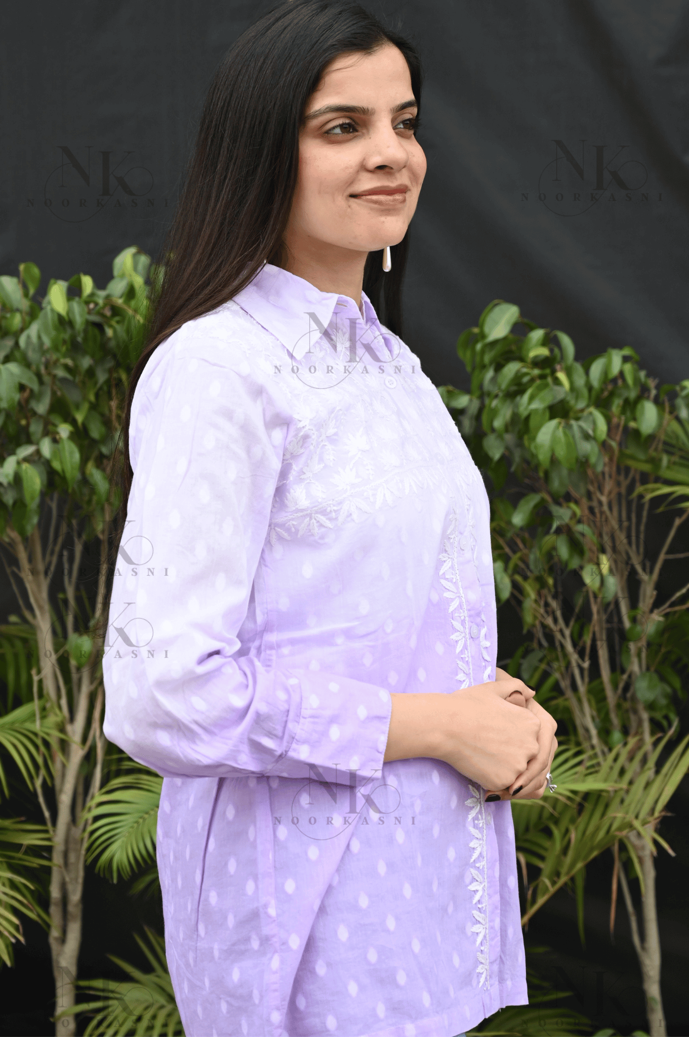 Noorkasni Dobby Cotton Shirt with Ombre pattern with Hand Embroidery - NoorKasni Collections