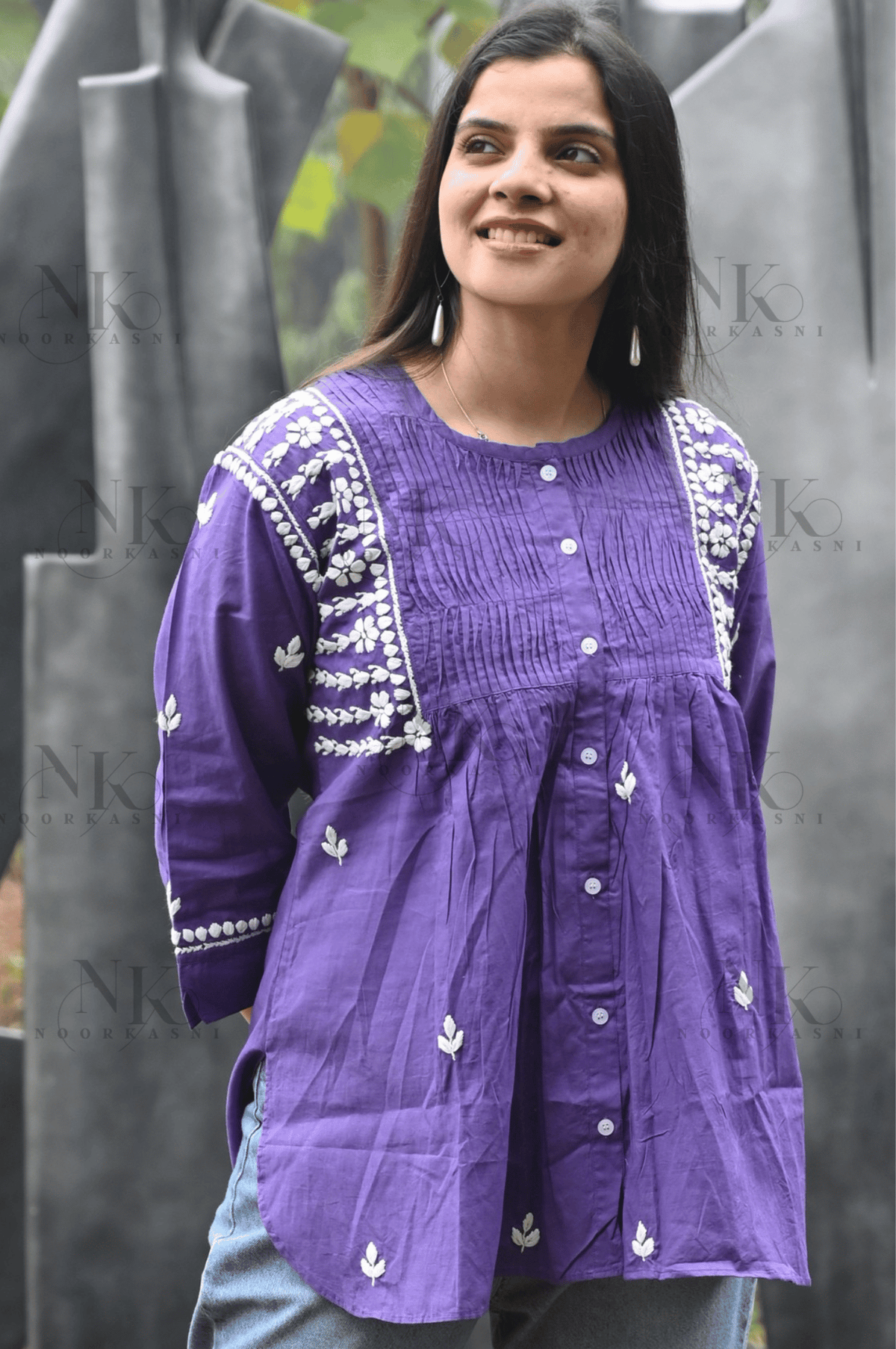 Noorkasni Hand Embroidered Blue pure cotton Shirt - NoorKasni Collections