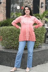 Noorkasni Dobby Cotton Shirt with Ombre pattern with Hand Embroidery - NoorKasni Collections