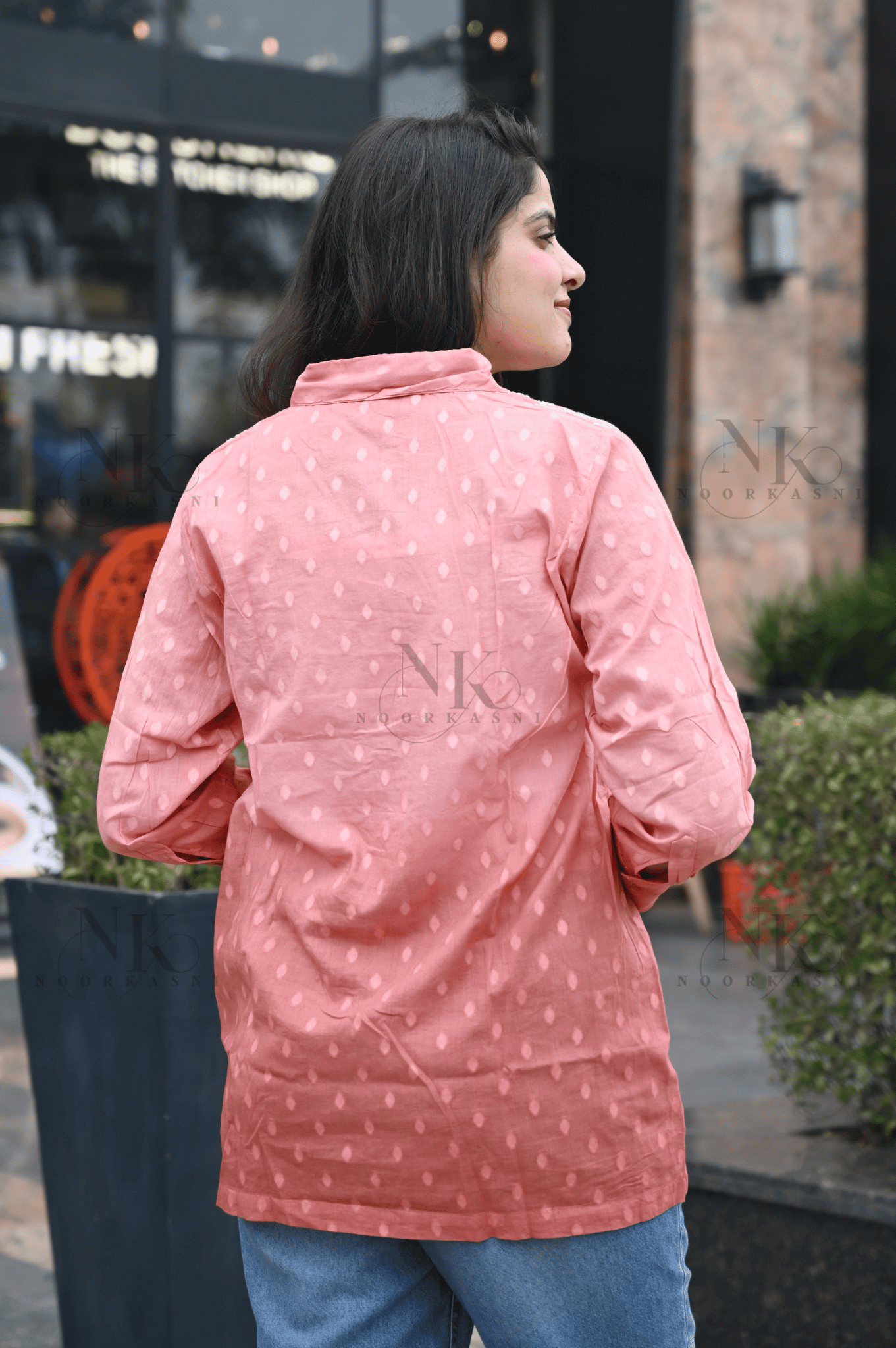 Noorkasni Dobby Cotton Shirt with Ombre pattern with Hand Embroidery - NoorKasni Collections