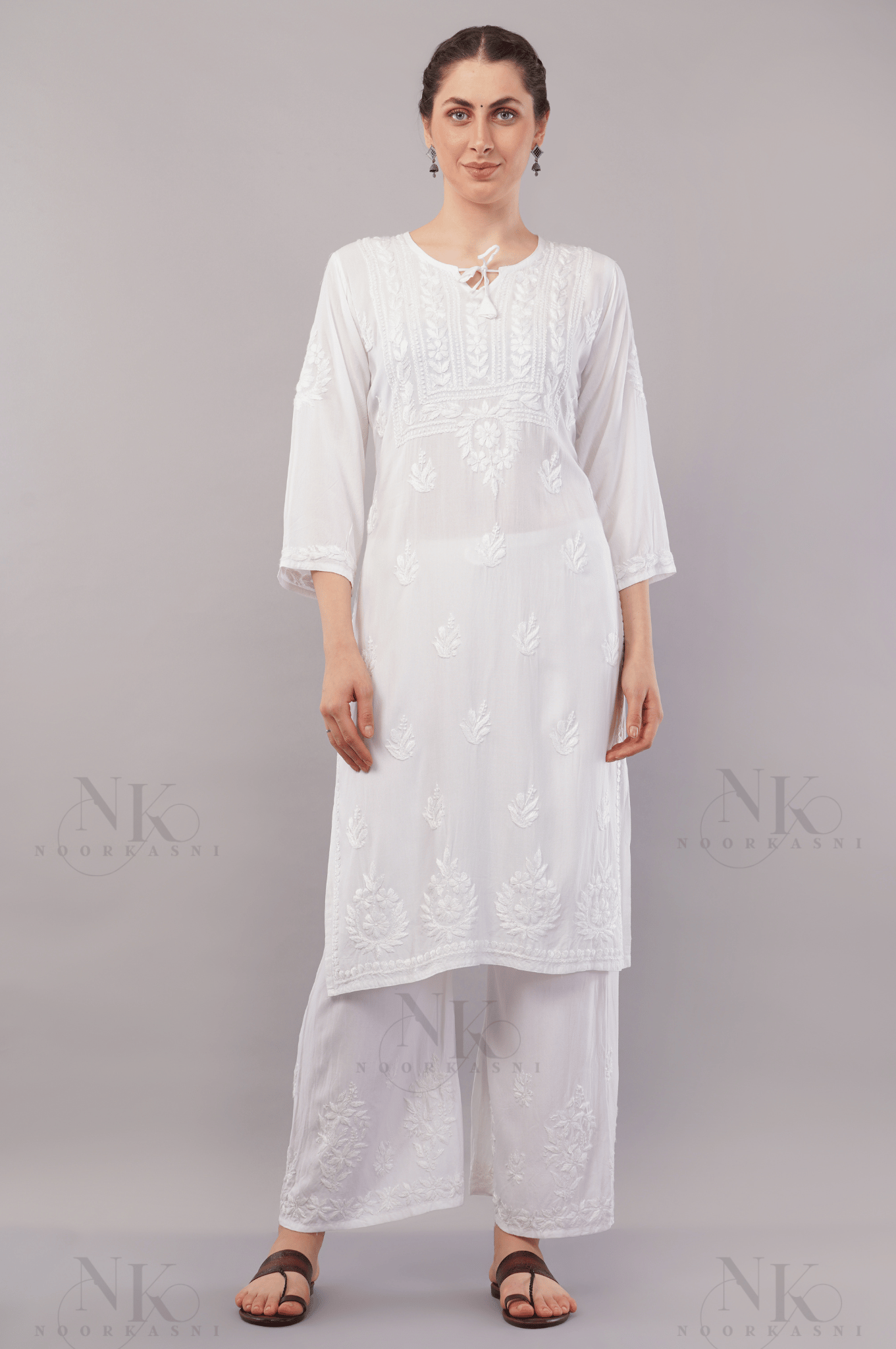 NoorKasni Hand Embroidered Rayon Lucknowi Chikankari Straight Kurta - NoorKasni Collections