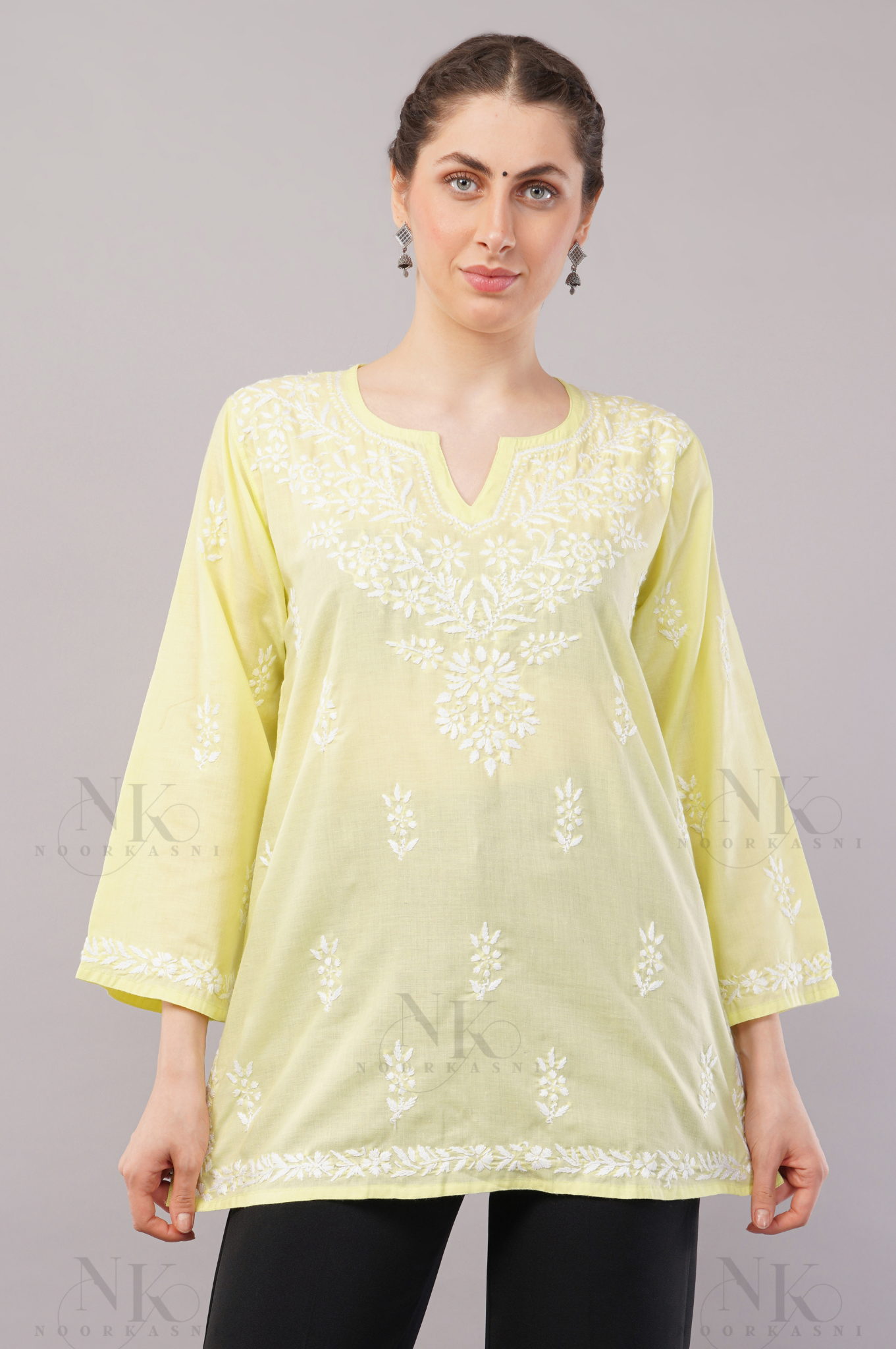 Noorkasni Hand Embroidered short pure cotton Kurti - NoorKasni Collections