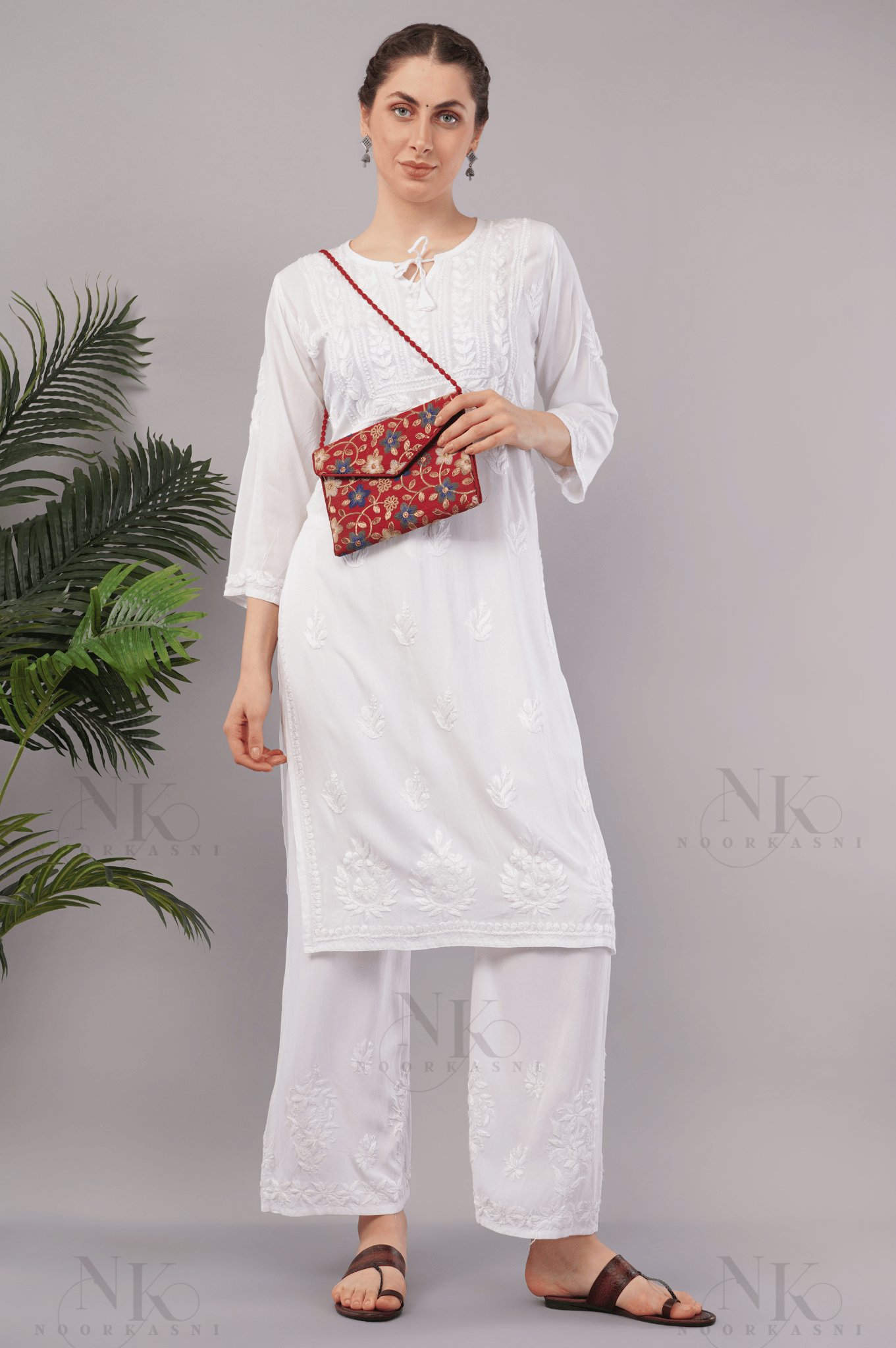 NoorKasni Hand Embroidered Rayon Lucknowi Chikankari Straight Kurta - NoorKasni Collections