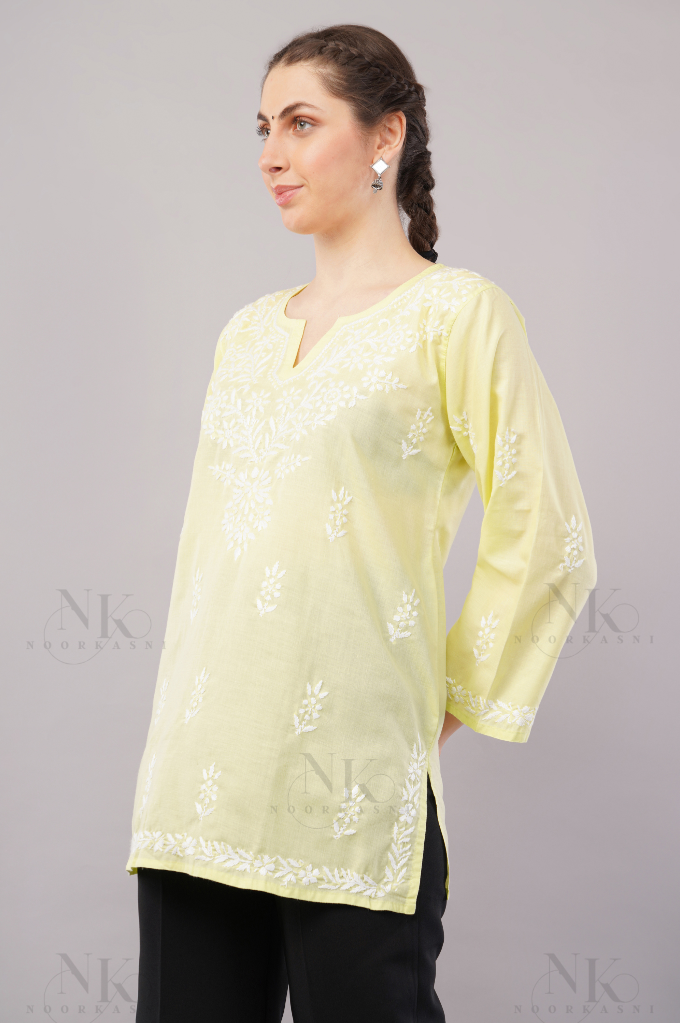 Noorkasni Hand Embroidered short pure cotton Kurti - NoorKasni Collections