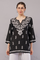 Noorkasni Hand Embroidered short pure cotton Kurti - NoorKasni Collections