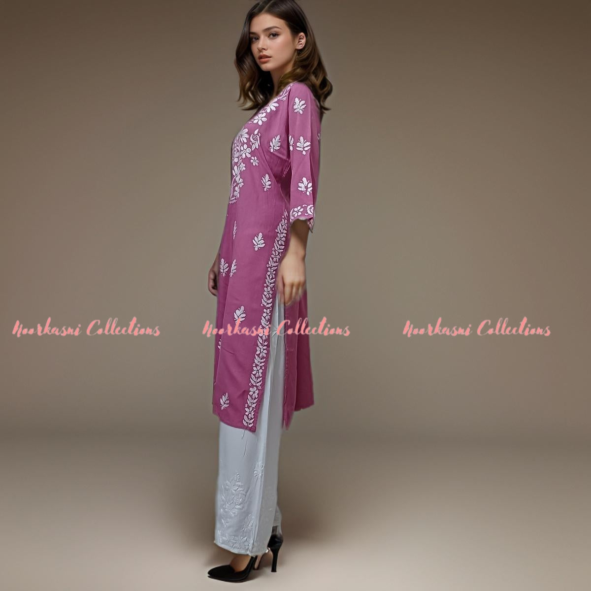 NoorkasniCollections_CottonRayon_Rose_Chikankari_Kurti