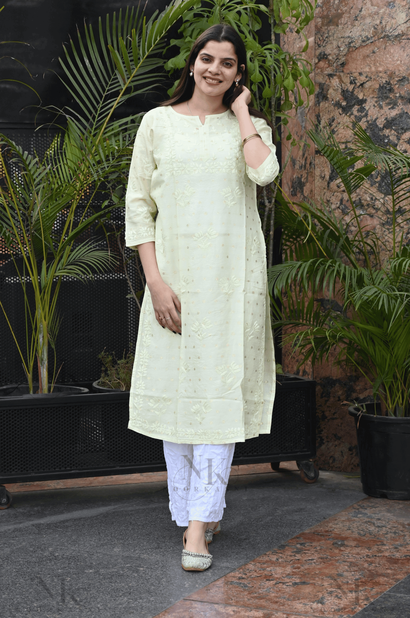 Noorkasni Banarsi Premium Chanderi Kurti with Hand Embroidery - NoorKasni Collections