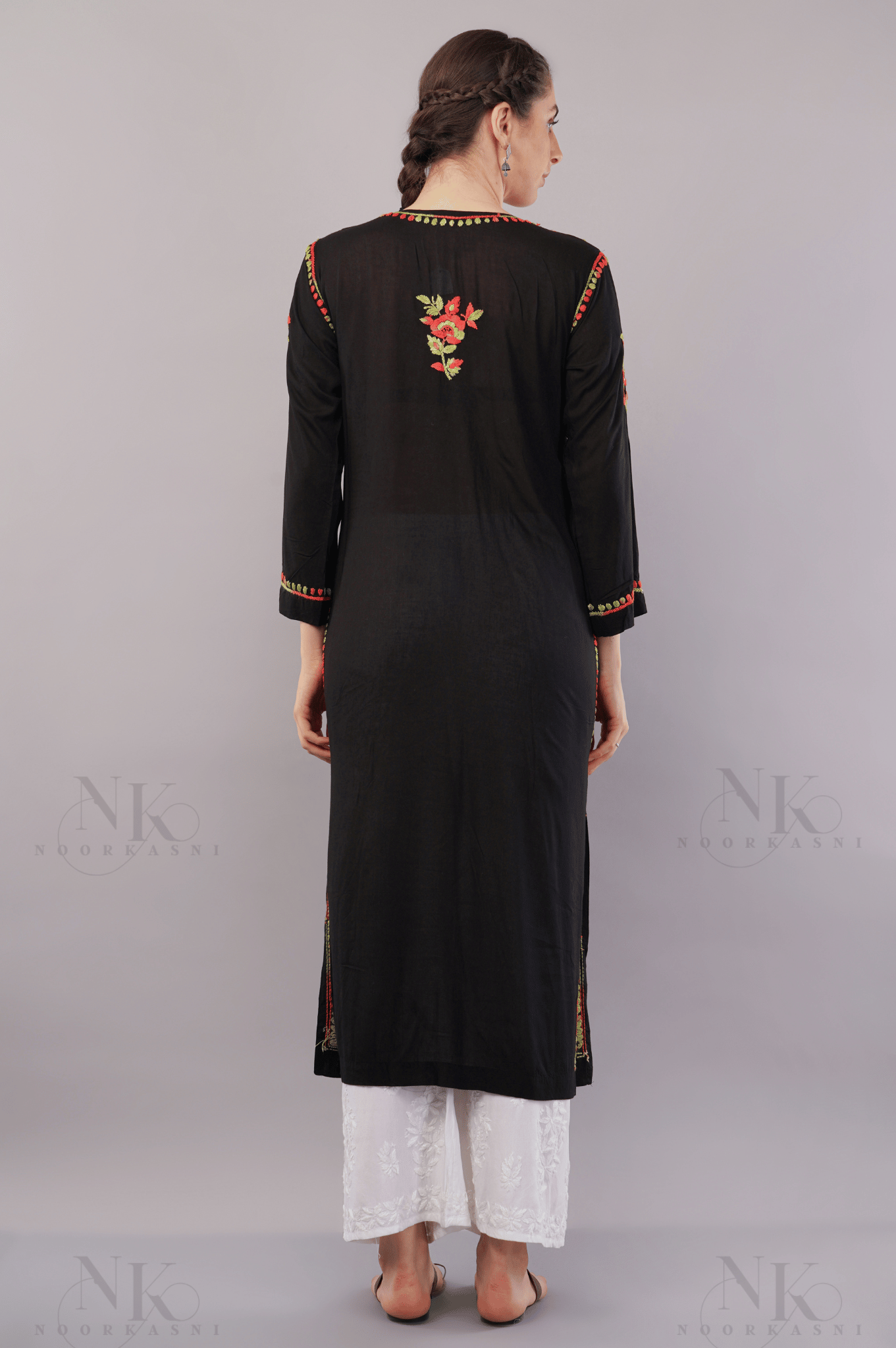 Noorkasni Modal Black Kurti with Multi Color Hand Embroidery - NoorKasni Collections