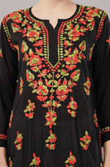 Noorkasni Modal Black Kurti with Multi Color Hand Embroidery - NoorKasni Collections