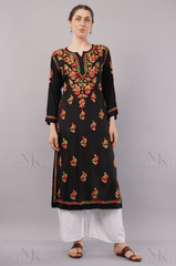 Noorkasni Modal Black Kurti with Multi Color Hand Embroidery - NoorKasni Collections