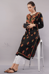 Noorkasni Modal Black Kurti with Multi Color Hand Embroidery - NoorKasni Collections