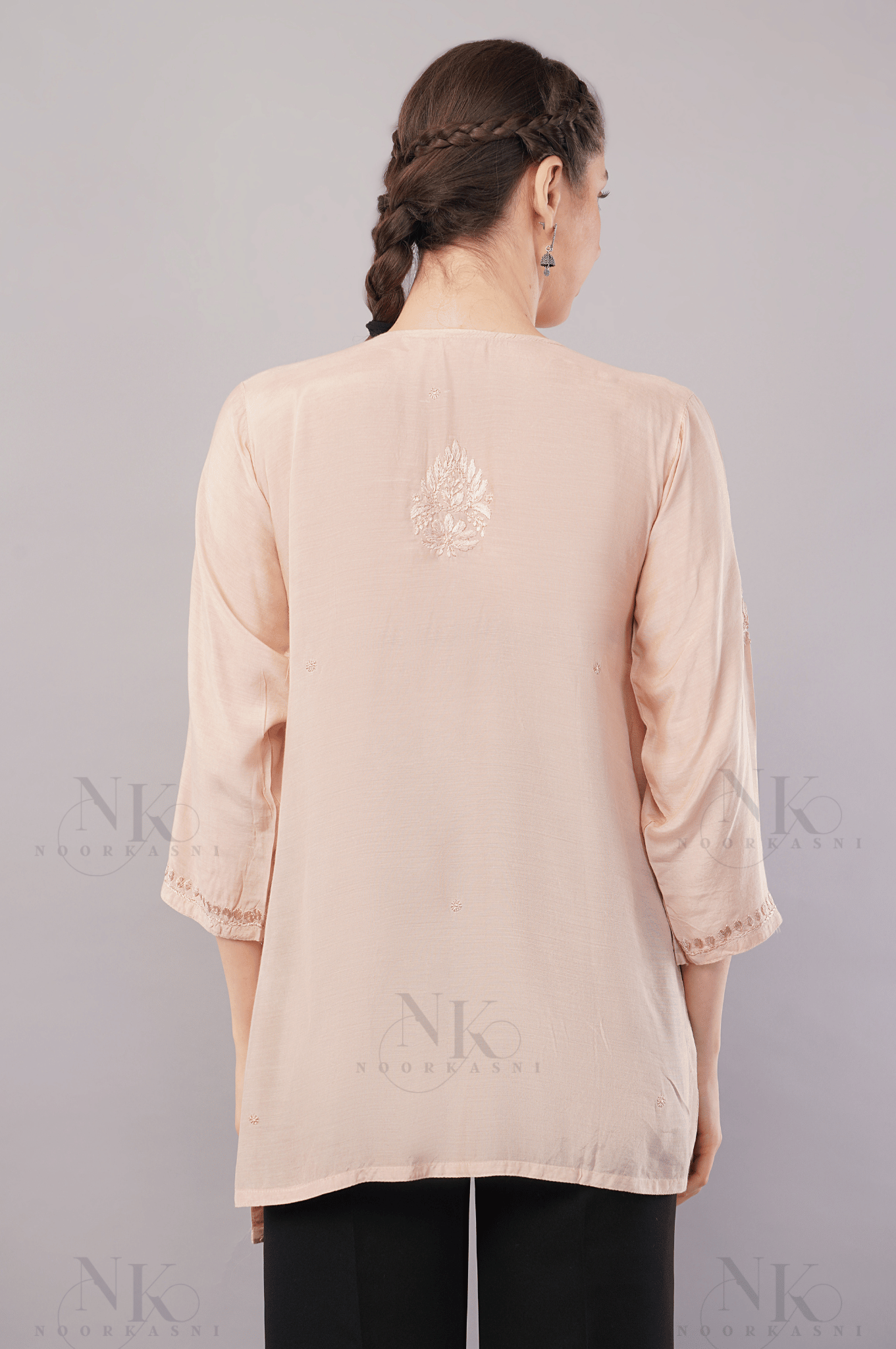 Noorkasni Hand Embroidered short Muslin Kurti - NoorKasni Collections