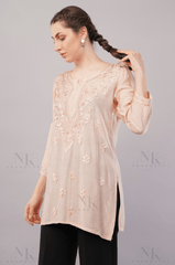 Noorkasni Hand Embroidered short Muslin Kurti - NoorKasni Collections