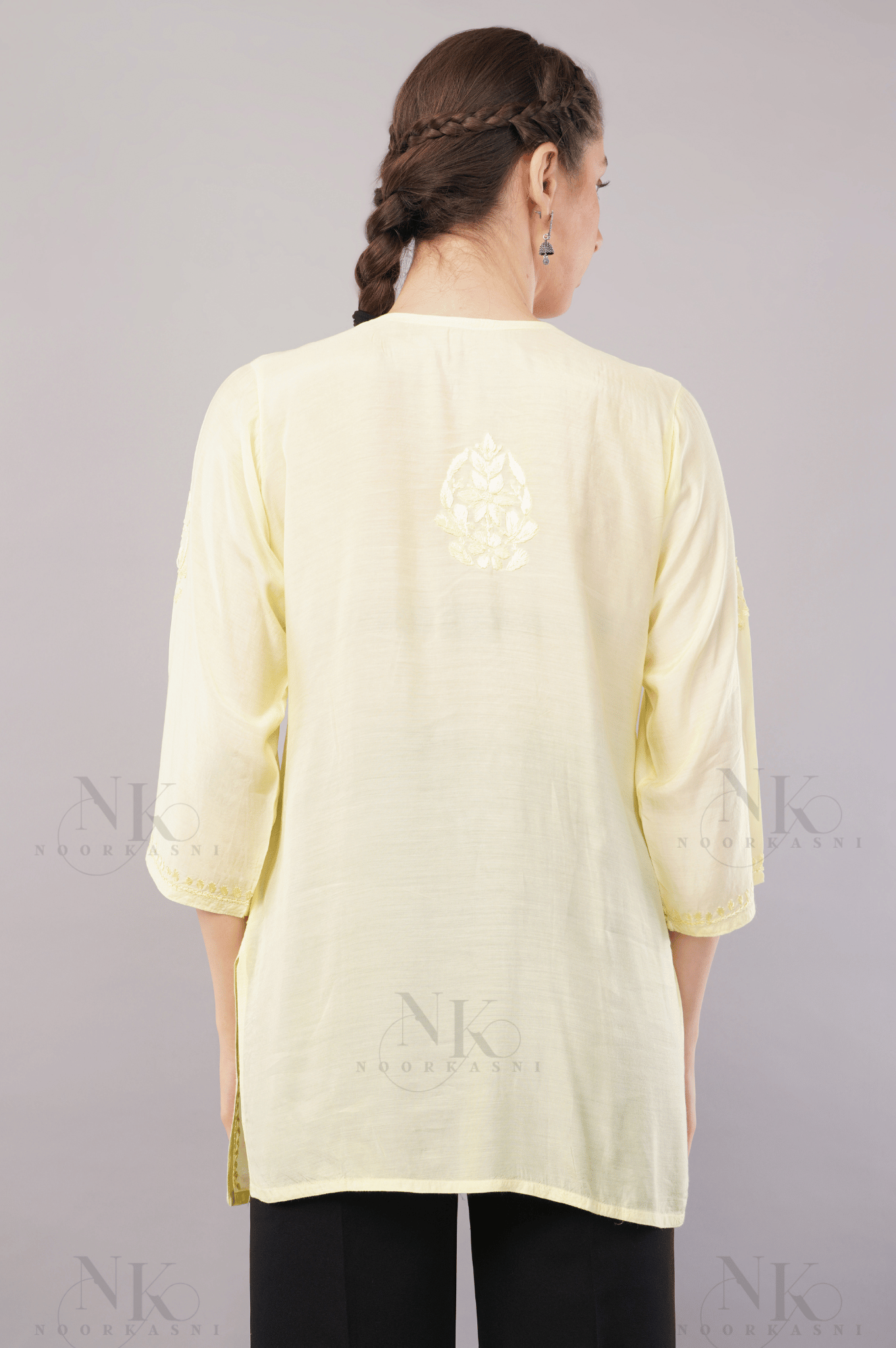 Noorkasni Hand Embroidered short Muslin Kurti - NoorKasni Collections