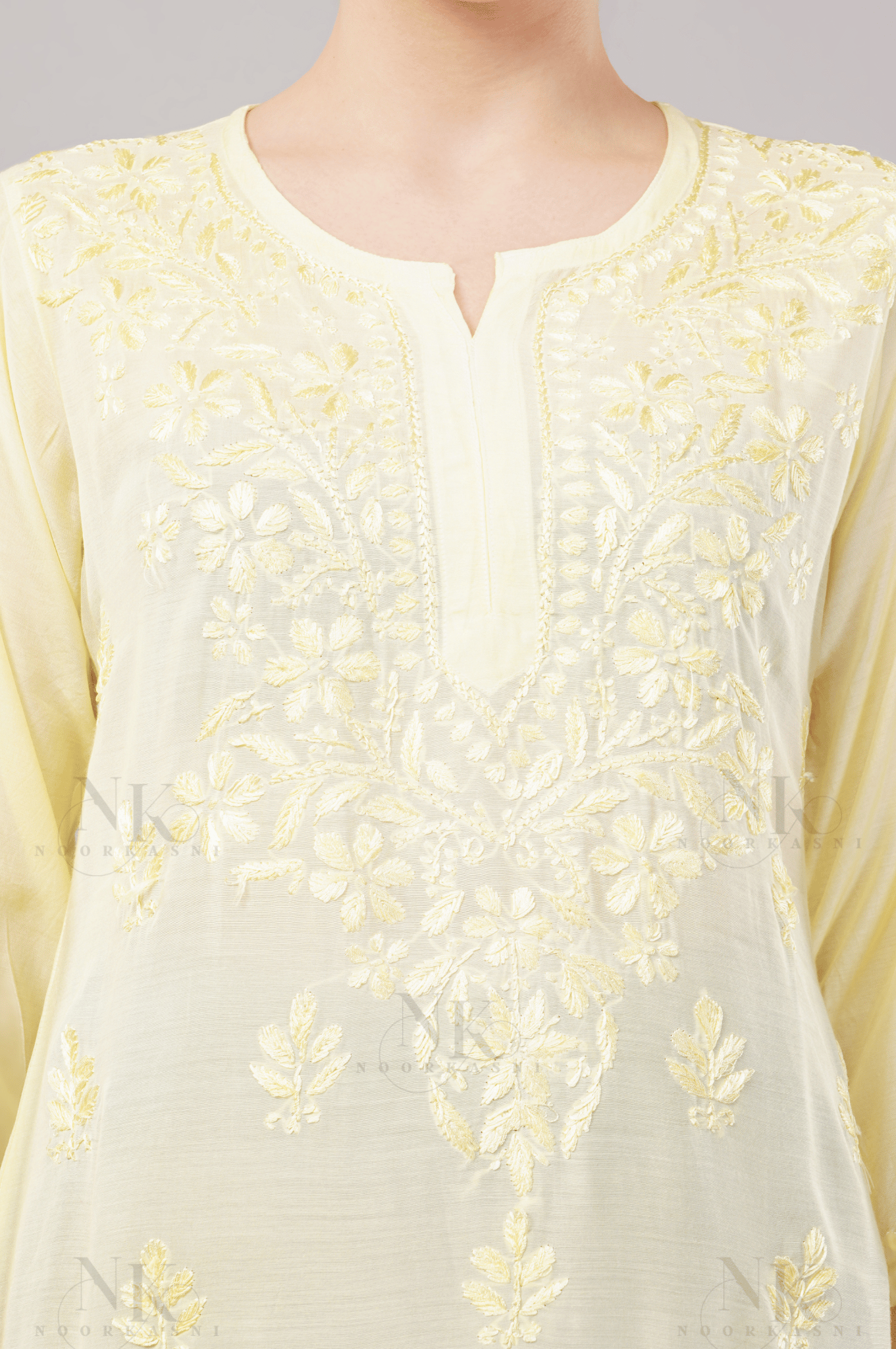 Noorkasni Hand Embroidered short Muslin Kurti - NoorKasni Collections