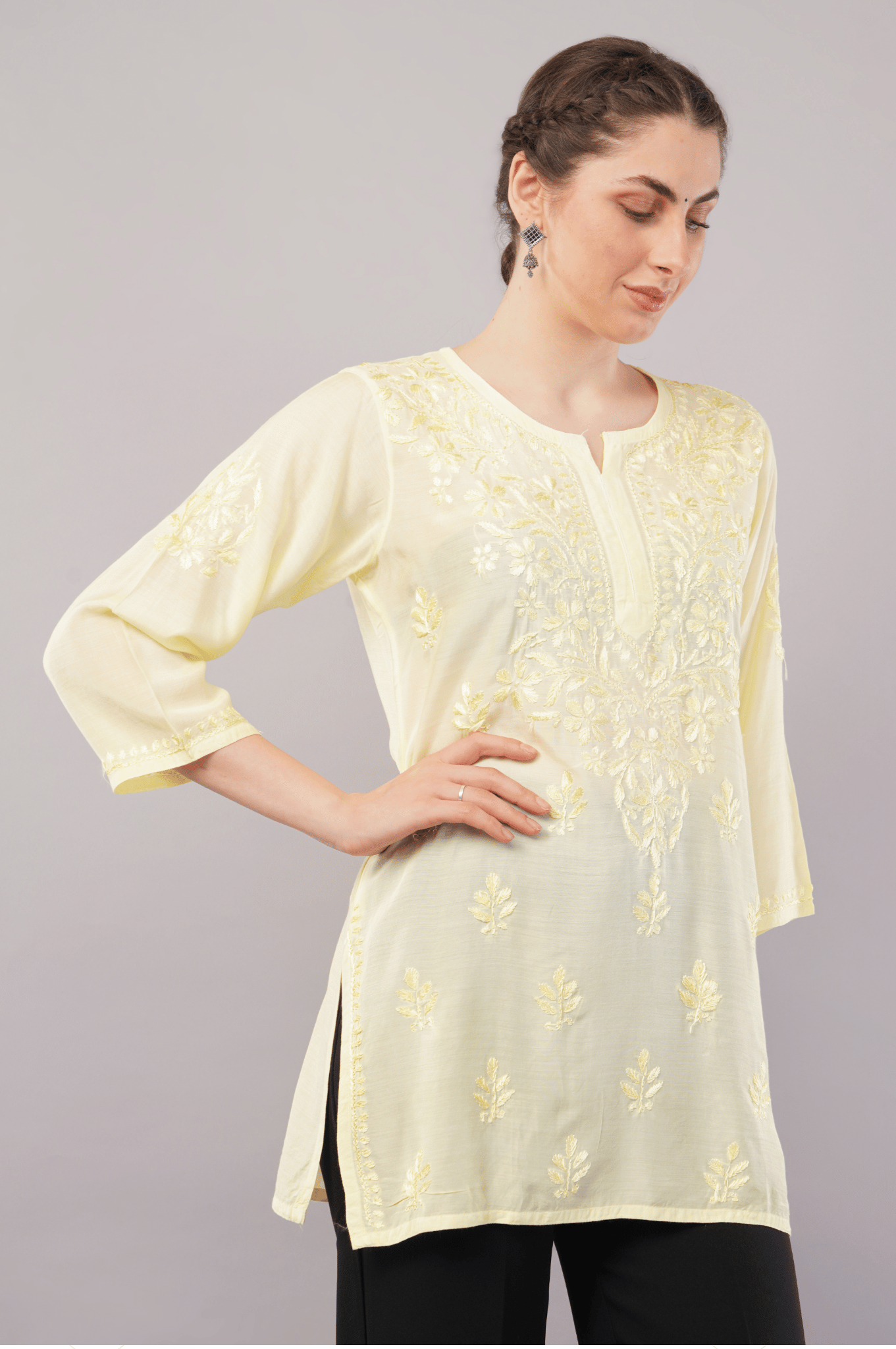 Noorkasni Hand Embroidered short Muslin Kurti - NoorKasni Collections